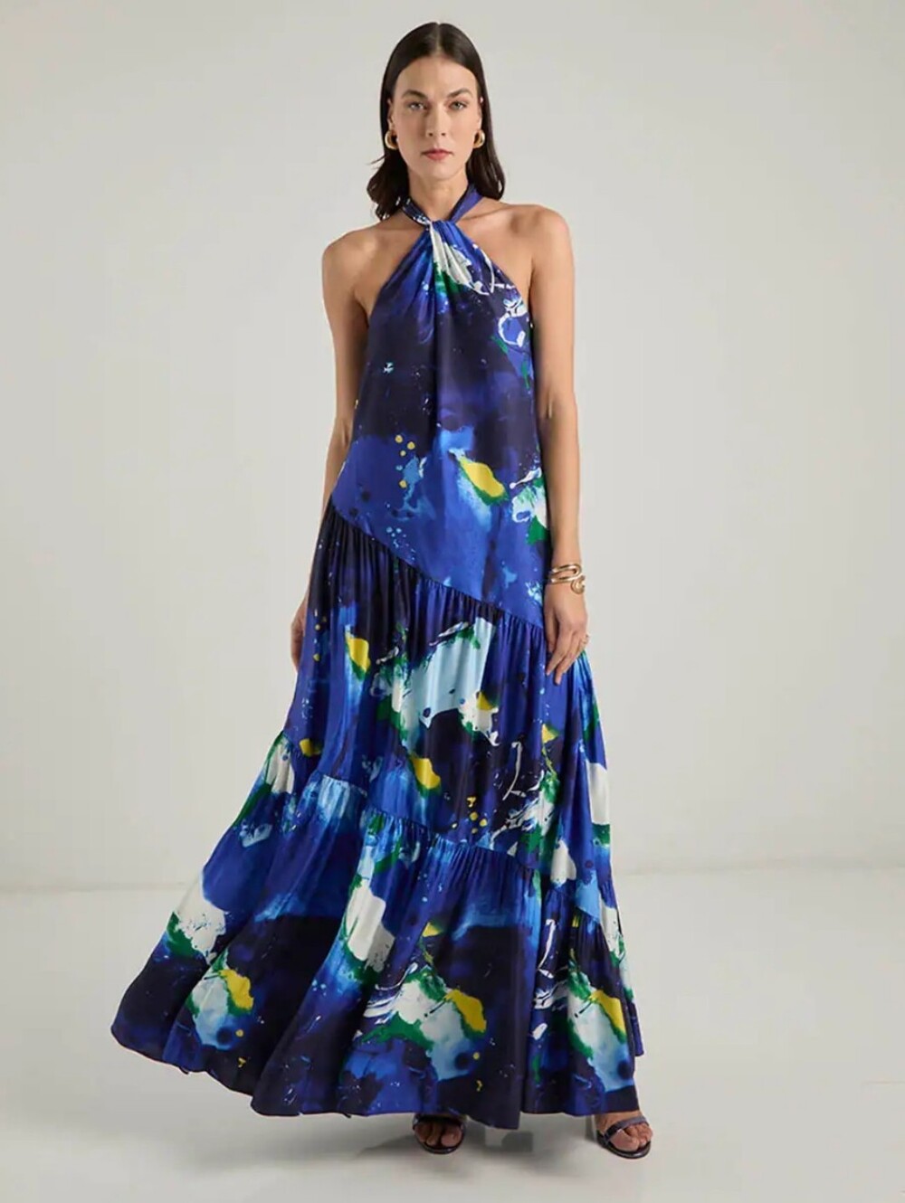Lauren Ralph Lauren Abstract-Print Shantung Halter Gown.